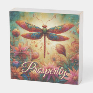 Whimsical Dragonfly Floral Abstract Art Prosperity Wooden Box Sign