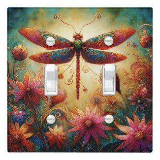 Whimsical Dragonfly Floral Abstract Art Teal Pink