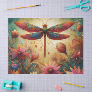 Whimsical Dragonfly Floral Abstract Decoupage Tissue Paper