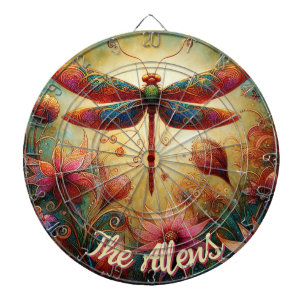 Whimsical Dragonfly Floral Abstract Personalized Dart Board