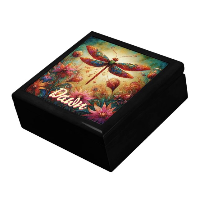 Whimsical Dragonfly Floral Abstract Personalized Gift Box (Side)