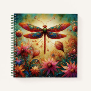 Whimsical Dragonfly Floral Abstract Teal Sketch Notebook