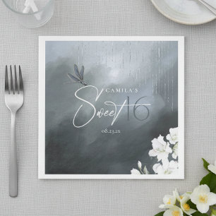 Whimsical Dragonfly Floral Sweet 16 Blue ID1310 Paper Dinner Napkins