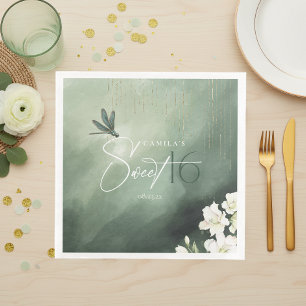 Whimsical Dragonfly Floral Sweet 16 ID1310 Paper Dinner Napkins