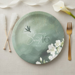 Whimsical Dragonfly Floral Sweet 16 ID1310 Paper Plates