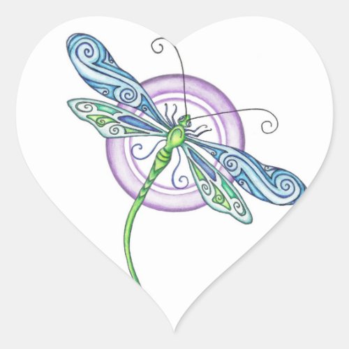 Whimsical Dragonfly Heart Sticker