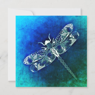 Whimsical Dragonfly Line Drawing Tattoo Art Flat Card
