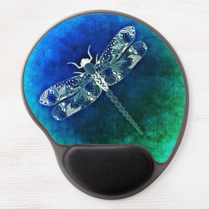 Whimsical Dragonfly Line Drawing Tattoo Art Gel Mouse Pad