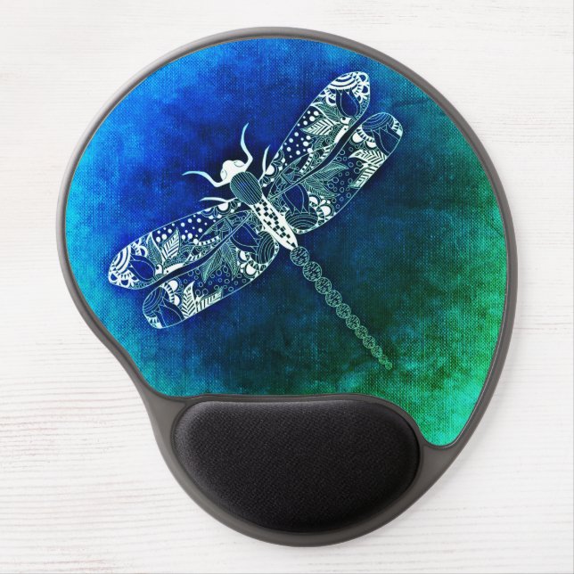 Whimsical Dragonfly Line Drawing Tattoo Art Gel Mouse Pad (Front)