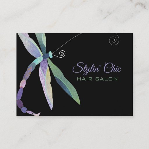 Customizable Whimsical Dragonfly on Black Business Cards