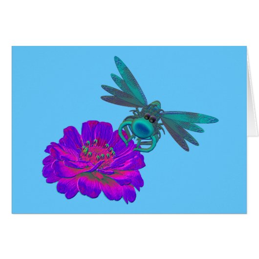 Whimsical Dragonfly On Flower Card (Front Horizontal)