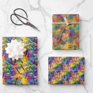 Whimsical Dragonfly Pattern with Vibrant Backgroun Wrapping Paper Sheets