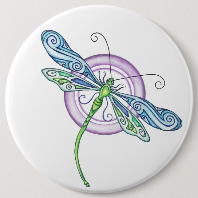 Whimsical Dragonfly Pinback Button (Front)