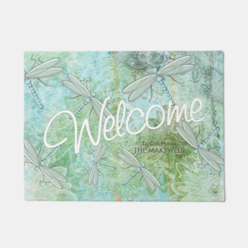 Whimsical Dragonfly Welcome Door Mat
