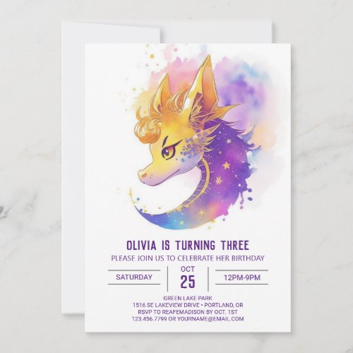 Whimsical Dragons Celestial Birthday Invitation