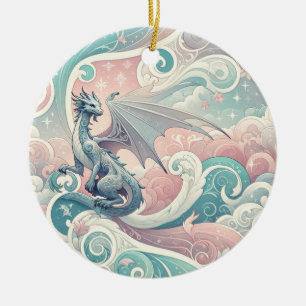 Whimsical Drakes: Pastel Dragon Fantasy Ceramic Ornament