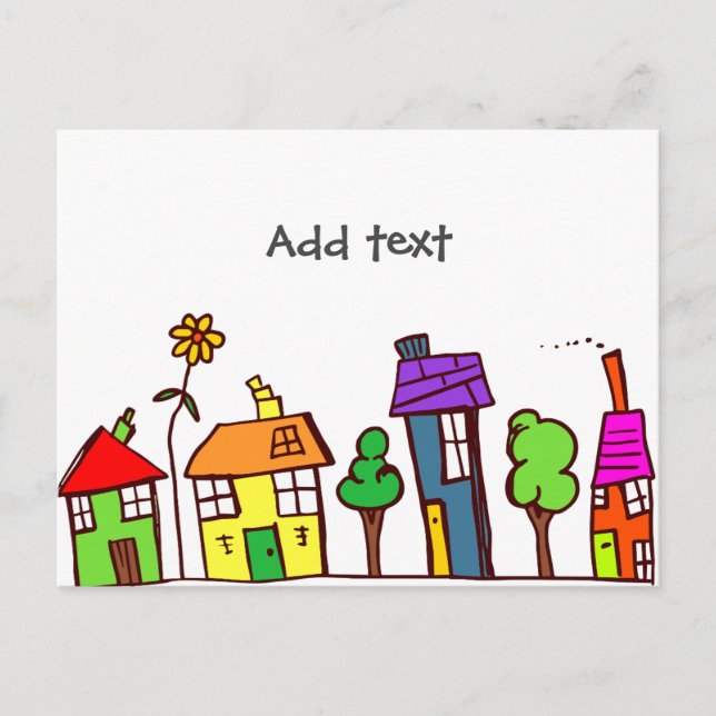 Whimsical drawing, Small Town, USA template Postcard (Front)