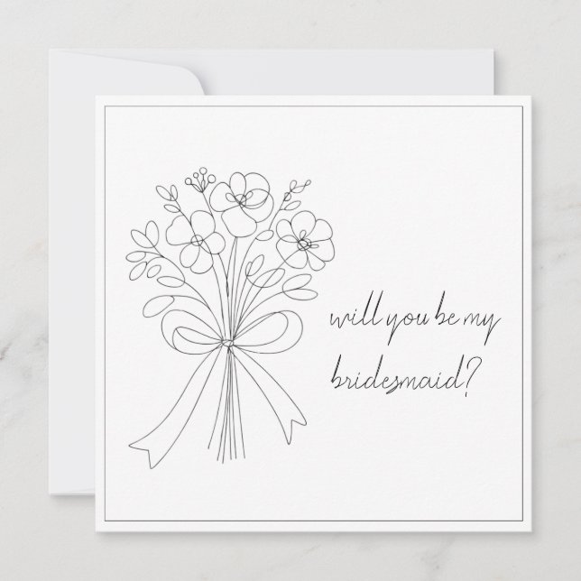 whimsical drawn bow & flower bridesmaid proposal  invitation (Front)