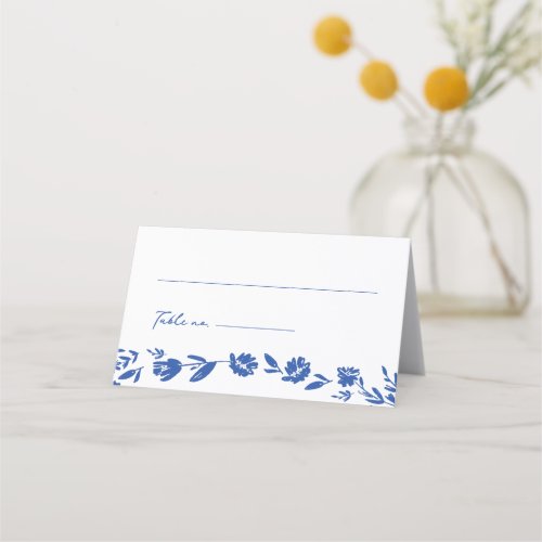 Whimsical Drawn Floral Wedding Folded Place Card