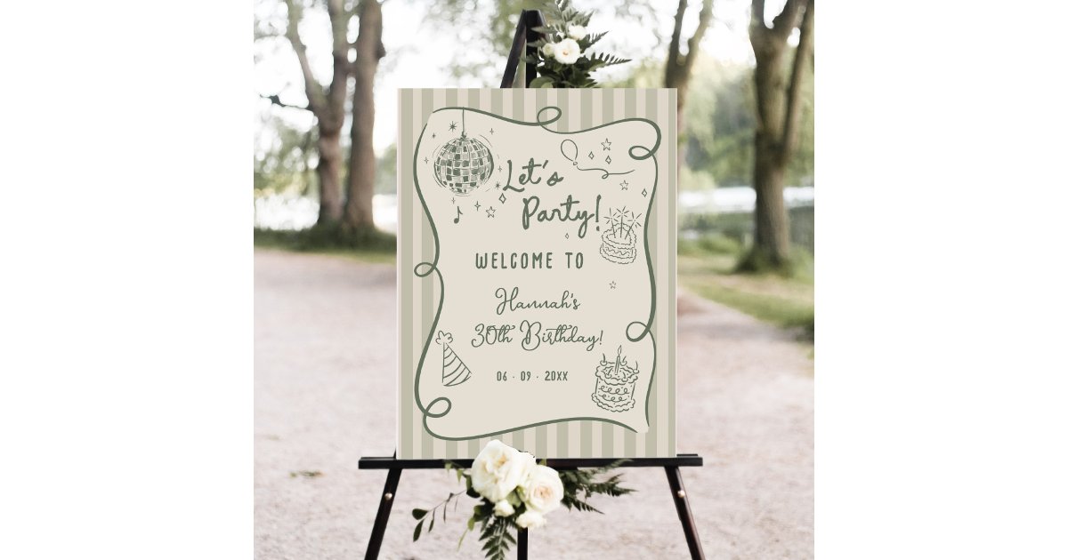Whimsical Drawn Funky 30th Birthday Welcome Sign | Zazzle
