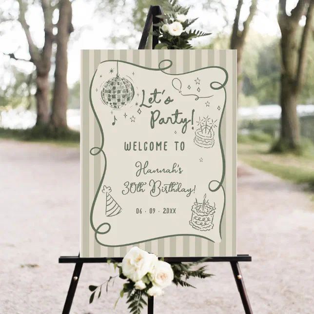 Whimsical Drawn Funky 30th Birthday Welcome Sign | Zazzle