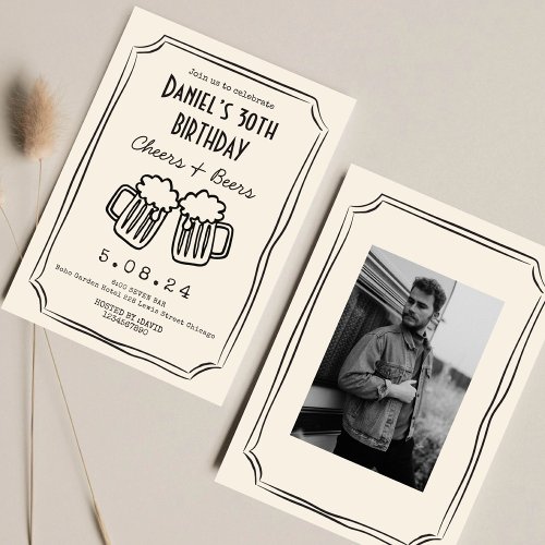 Whimsical drawn Funky Cheers Beers 30 th Birthday 