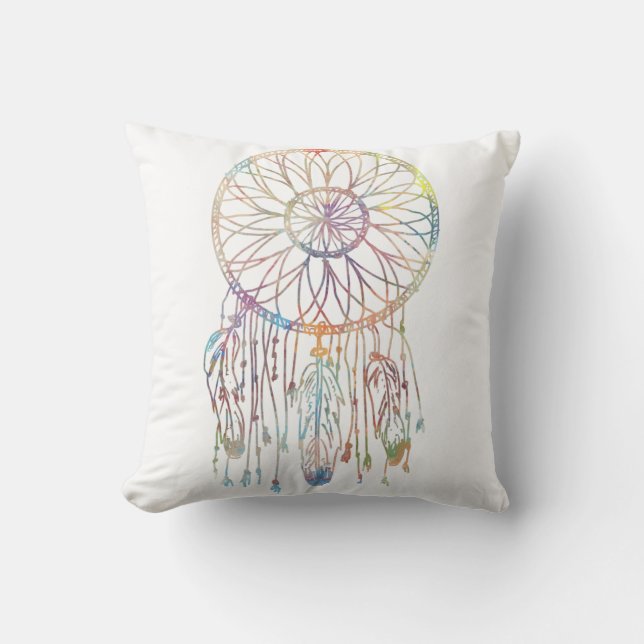 Whimsical Dream Catcher Watercolor Throw Pillow (Front)