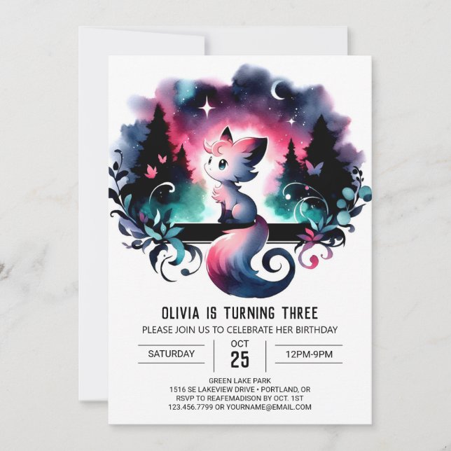 Whimsical Dreamy Cat Birthday Invitation (Front)