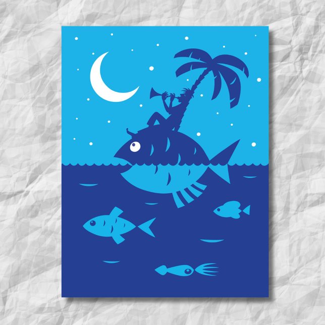 Whimsical Dreamy Fancies Musician Ocean Moon Stars Postcard (Creator Uploaded)