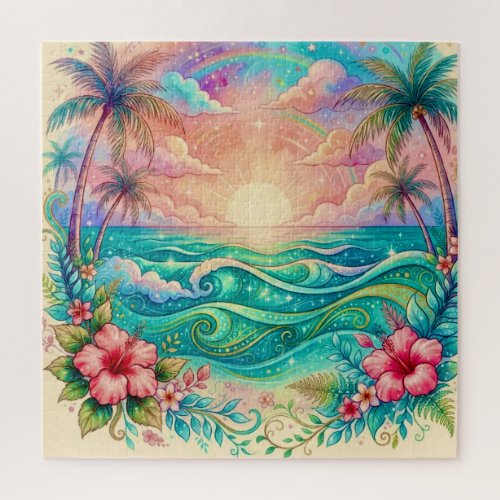 Whimsical Dreamy Ocean Paradise Hibiscus Jigsaw Puzzle