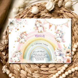Whimsical dreamy pastel unicorn kids birthday invitation