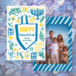 Whimsical Dreidel Menorah CUSTOM Photo HANUKKAH Holiday Card<br><div class="desc">Perfect cute card for a fun holiday card! Hand made art for you! FULLY CUSTOMIZABLE! Click on “Personalize” above to edit the text and add your photo to the back. Click "edit using design tool" to adjust the fonts, colors and placements. (check my shop for alternate designs too) This is...</div>