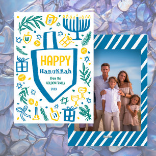 Whimsical Dreidel Menorah CUSTOM Photo HANUKKAH Holiday Card