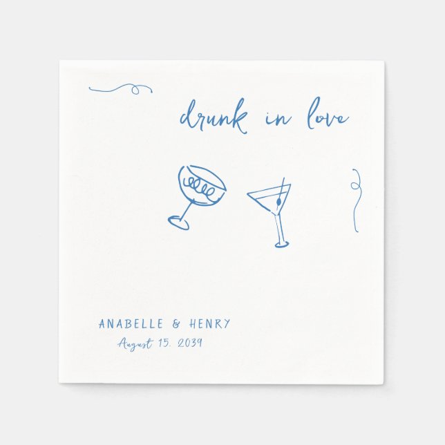 Whimsical Drunk in Love Handwriting Script Wedding Napkins (Front)