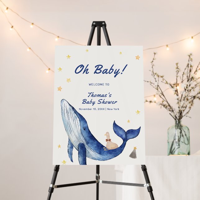 Whimsical Duck Star Whale Baby Shower Welcome Sign (In Situ (Stand))