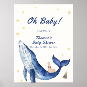 Whimsical Duck Stars Whale Baby Shower Welcome Poster
