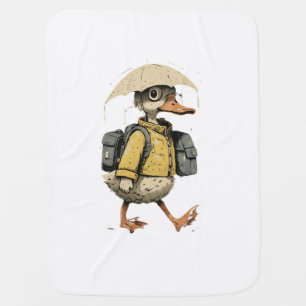 Whimsical Duck Walking in Rain Art Baby Blanket