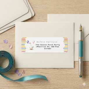 Whimsical Duck with Balloons Kids Party Address Label