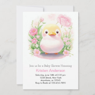 Whimsical Duckling Meadow Pink Girl Baby Shower Invitation