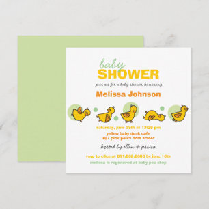 Whimsical Ducks Green Dots Baby Shower Invite
