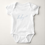 Whimsical Dusty Blue Baby Est Baby Bodysuit<br><div class="desc">Introducing our whimsical dusty blue baby est baby bodysuit, perfect for your simple modern boho spring or winter celebration! This bodysuit has a boho-chic vibe with elegant calligraphy and a minimalist blue-on-white design, making it ideal for boys. Plus, it's editable, so you can add your own classy, whimsical touch to...</div>