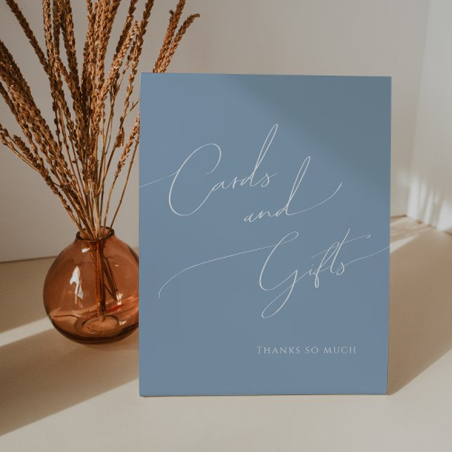 Whimsical Dusty Blue Baby Shower Cards and Gifts Pedestal Sign (Creator Uploaded)
