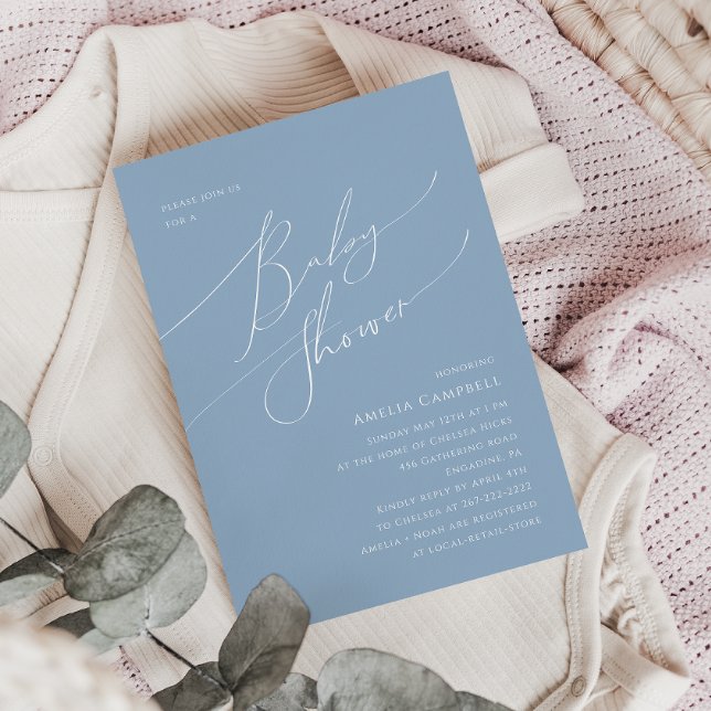 Whimsical Dusty Blue Baby Shower Invitation (Creator Uploaded)