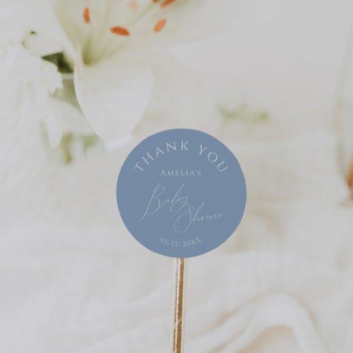 Whimsical Dusty Blue Baby Shower Thank You Favor Classic Round Sticker