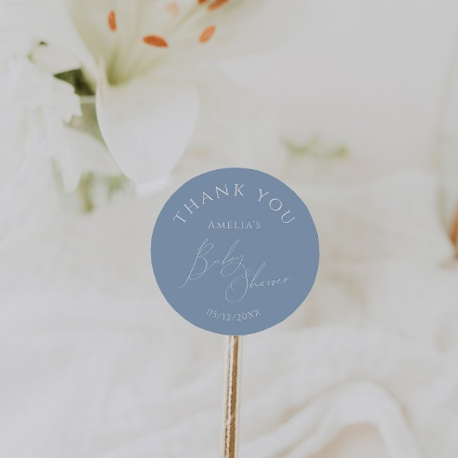 Whimsical Dusty Blue Baby Shower Thank You Favor Classic Round Sticker (Creator Uploaded)