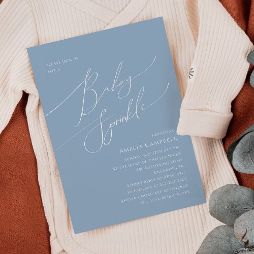 Whimsical Dusty Blue Baby Sprinkle Invitation