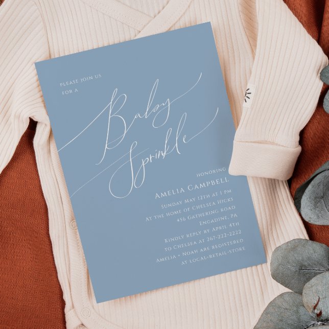 Whimsical Dusty Blue Baby Sprinkle Invitation (Creator Uploaded)
