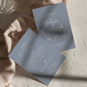 Whimsical Dusty Blue Boho All In One Wedding Invitation