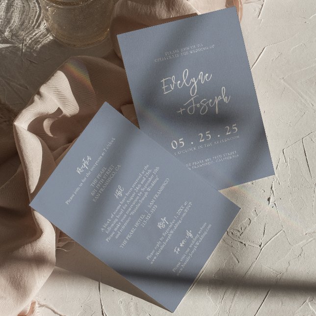 Whimsical Dusty Blue Boho All In One Wedding Invitation (Creator Uploaded)