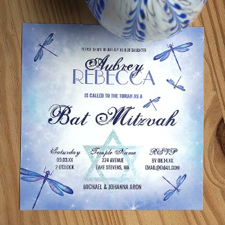 Whimsical Dusty Blue Dragonflies Bat Mitzvah